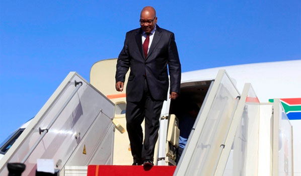 South African President Jacob Zuma is the only passenger at Tripoli Airport on Monday