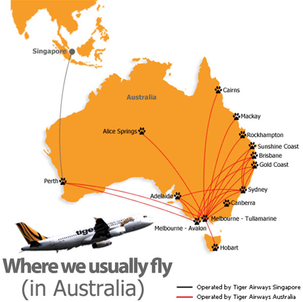 Where we usually fly (in Australia) - Tiger Airways