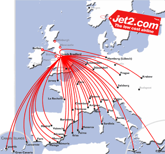 Map: Jet2 routes