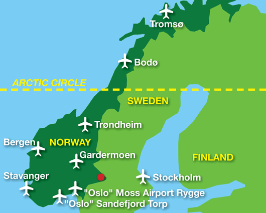 Map: Norway airports