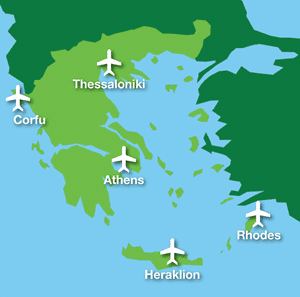Map: Airport locations in Greece