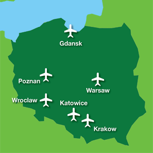 Map: showing locations of Polands Airports