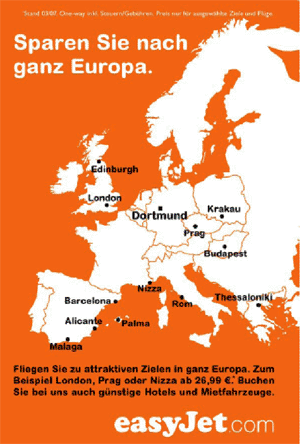 Image: easyJets European advertising campaign highlighting routes across Europe