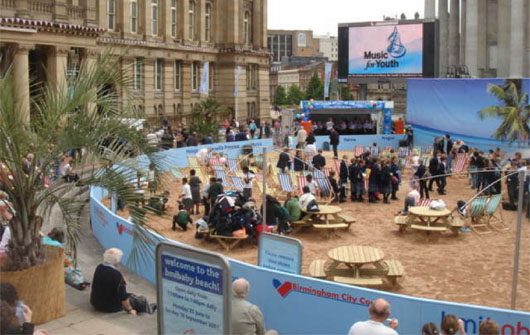 Image: Cordened off area of Birmingham city centre turned into promotional beach
