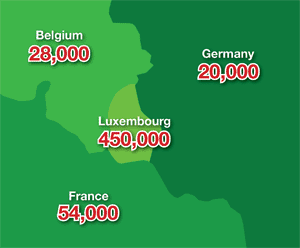 Map: Luxembourg 450,000 population