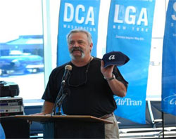 Image: Gorman Thomas threw a ceremonial first pitch to launch AirTran’s services from Milwaukee to Los Angeles