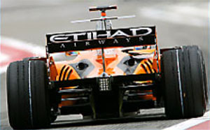 Image: Rear tail of an F1 car with Etihad Airways livery