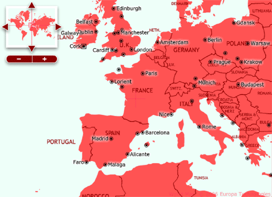 Map: European destinations