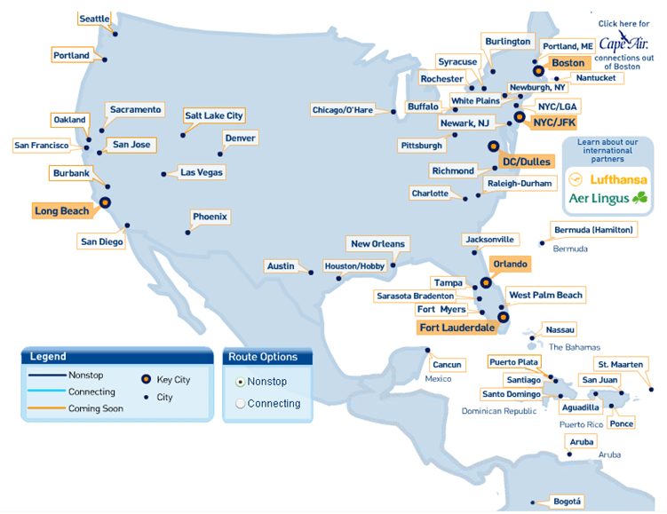 Map: JetBlue routes
