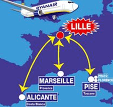 Map: Ryanair Lille Route Map