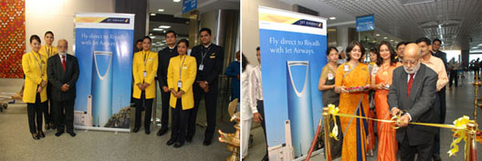 Image: Jet Airways’ executive director with staff at the launch of four times weekly flights to Riyadh