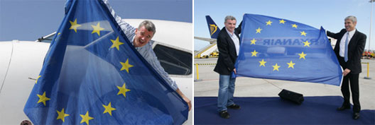 Image: Ryanair’s Michael O’Leary flying the euro flag