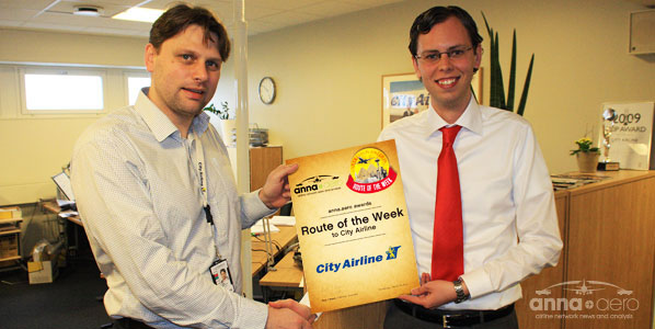 City Airline’s CEO Jimmie Bergqvist awarded Route of the Week