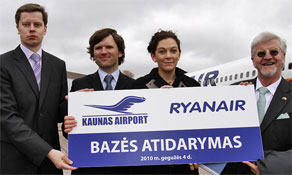 Ryanair’s launches first Eastern European base in Lithuania; Kaunas becomes airline’s 40th base serving 18 destinations