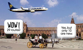 Seville is latest Ryanair base in Spain; network will expand from current 18 destinations to 29 this winter