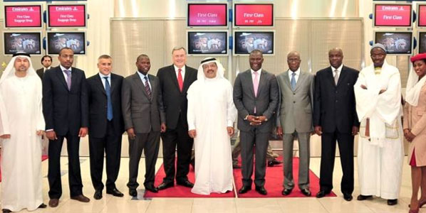 Depicted are Saed Al Awadi, CEO Dubai Export Development Corporation; Amgd Awad Alkarim Idriss, Sharjah Chamber of Commerce; Muhammed Riza, Emirates’ Manager Commercial Business Development for Africa; Tidiane Senghor, Director General of Air Transport of Senegal; Nigel Page, Emirates’ SVP Commercial Operations Africa & the America