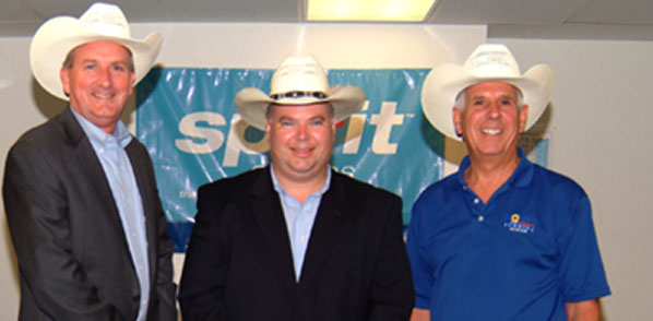 Cowboys in Florida: The Ft Lauderdale launch featured Jeff Fegan, CEO Dallas/Fort Worth, Spirit Executive Vice President, Barry Biffle, and Kent George, Fort Lauderdale’s Director of Aviation.