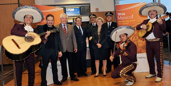 A mariachi band celebrated the arrival of AeroMexico in Montreal. 