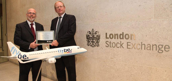 Jim goes to market: Flybe’s CEO Jim French with LSE Chief Financial Officer, Doug Webb at this month’s $100m IPO. Flybe is the biggest airline by far in the UK domestic market, operating almost three times as many flights as any other. New international routes announced for next summer include Exeter to Düsseldorf, and Southampton to Beziers, Clermont-Ferrand and Pau.