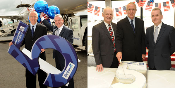 In May 2010, Continental marked the 5th anniversary of Belfast International-New York Newark services. Local MP William McCrea; Continental Airlines’ Jim Summerford; and John Doran, managing director, Belfast International Airport, led the celebrations.
