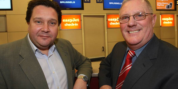 Paul Simmons, easyJet’s GM UK, and Brian Simpson, Chairman of the European Parliament’s Transport Committee, celebrated the launch of the orange low-cost airline’s first flight between the UK and Belgium. Six weekly flights now connect Liverpool with Brussels, the capital of Europe.