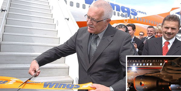 Czech president Václav Klaus endorses smartWings – Central Europe’s answer to Margaret Thatcher is unsurprisingly a passionate fan of low cost travel for the masses. Prof. Klaus himself is a refreshingly intellectual critic of climate change, which he compares to communism, and therefore prefers to travel in style aboard his own air force A19 (inset).