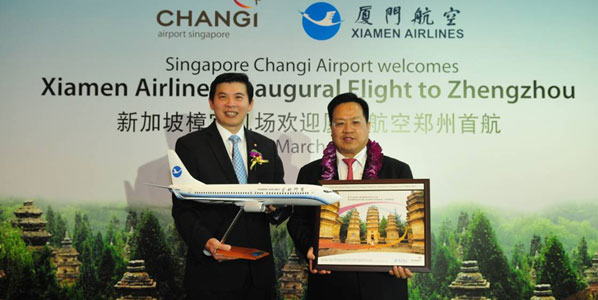 Xiamen Airlines launched a new daily flight Zengzhou-Xiamen-Singapore on 27 March