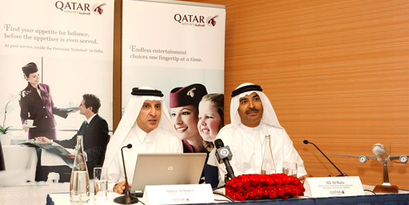 May 2, Arabian Travel Market in Dubai: Qatar Airways CEO Akbar Al Baker (left) announces the expansion – the only other major airline serving all of these destinations already is Turkish Airlines.