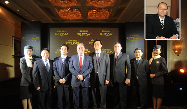 Etihad’s Hogan at this week’s Sichuan announcement. Li Wei, Chairman of Sichuan Airport Group (inset) said: “We are glad to see Etihad starting a direct service from Chengdu to Abu Dhabi, and we look forward to having more airlines here.”
