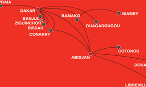 Senegal Airlines now flies from Dakar via Abidjan to Cotonou and Libreville