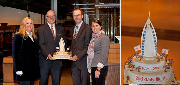 Hamburg Airport celebrated Emirates’ second daily frequency to the north German airport with a magnificent cake.