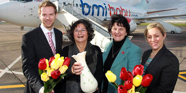 The first passenger on bmibaby’s new route to George Best Belfast City Airport from Amsterdam