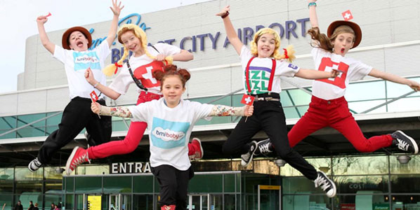 Belfast-based dance troupe Razzle Dazzle, known for being finalists in the UK TV show ‘Got to Dance’, surprised passengers at Belfast City Airport when bmibaby launched its new Geneva route. The dancing children wore Swiss themed costumes and yodelled.