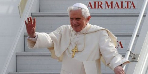 Pope Benedict XVI disembarks an Air Malta flight