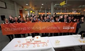 easyJet celebrates a decade at London Gatwick; Flybe surprises Newquay-bound passengers