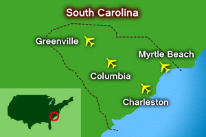 A map showing the locations of South Carolina airports