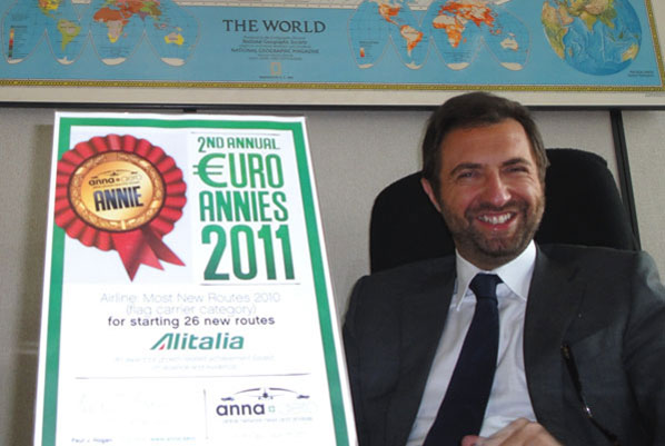 All great network planners should have a World Map on the wall. Alitalia's EVP Marketing RM & Network, Andrea Stolfa, goes one better and has a great big anna.aero EURO ANNIE Prize on his desk too.