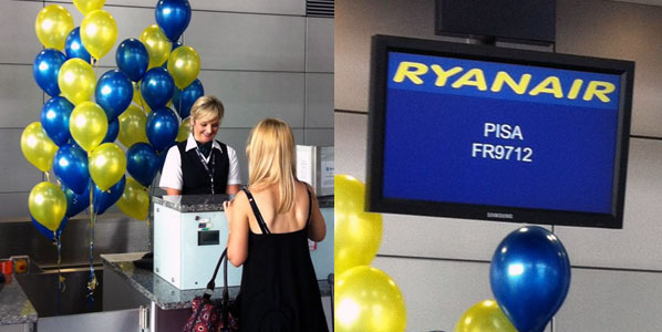 The last passenger is here seen checking in for Ryanair’s first flight to Pisa in Tuscany, Italy from Cork, the second-largest city in Ireland.