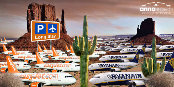 easyJet and Ryanair planes parked in the Arizona desert 'long stay'.