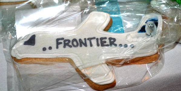 Picture of a Frontier cake shaped like an aeroplane.
