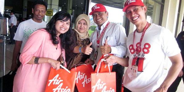 Goodie bags were handed out to passengers on Indonesia AirAsia’s inaugural flight to Banda Aceh in northern Sumatra.
