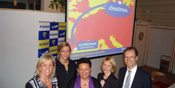 Celebrating the new route announcement in Jonkoping are representatives from Jonkoping airport, Ryanair and Destination Jonkoping.