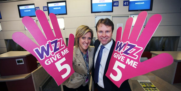 Wizz Air’s Nora Barth, and Matthew Thomas, Commercial Director for Peel Airports were pictured giving ‘High 5’s’.