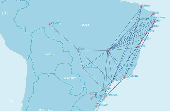 Avianca Brazil domestic route map