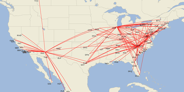 Mesa Airlines US route map