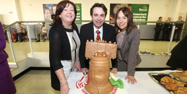 Posing with the Liberty Bell cake in Shannon were also Mary Kennedy, Declan Power and Isabel Harrison, Aviation Development, Shannon Airport.