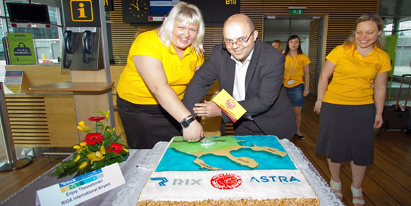 Riga Airport and Astra Airlines celebrating the launch of seasonal charter services