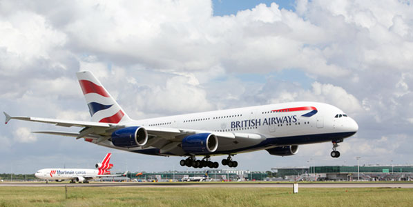 British Airlines’ A380 touched down at Stansted Airport for the very first time on Monday