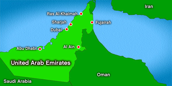 A map of the United Arab Emirates
