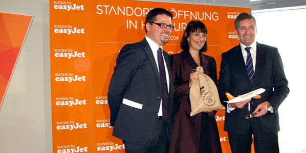 Pictured at the announcement that Hamburg will become easyJet’s 23rd base in S14, is (from left to right): Thomas Haagensen, Country Director Germany easyJet; Carolyn McCall, CEO easyJet, and; Michael Eggenschwiler, CEO Hamburg Airport.